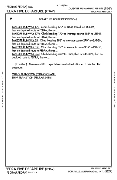 Int'l di Louisville Louisville, KY (KSDF): FEDRA FIVE (RNAV) (DP)