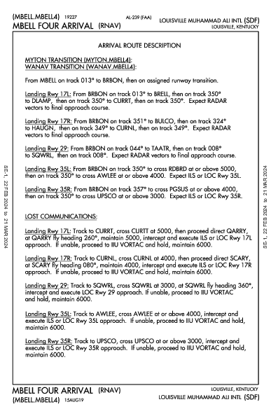 Int'l de Louisville Louisville, KY (KSDF): MBELL FOUR (RNAV) (STAR)