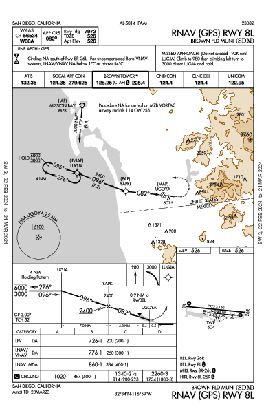 Brown Fld Muni San Diego, CA (KSDM): RNAV (GPS) RWY 08L (IAP)