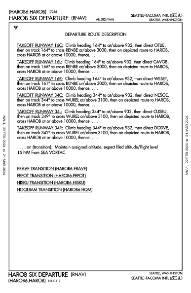 西雅圖－塔科馬國際機場 Seattle, WA (KSEA): HAROB SIX (RNAV) (DP)