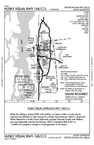 西雅圖－塔科馬國際機場 Seattle, WA (KSEA): HUSKY VISUAL RWY 16 R/C/L (IAP)