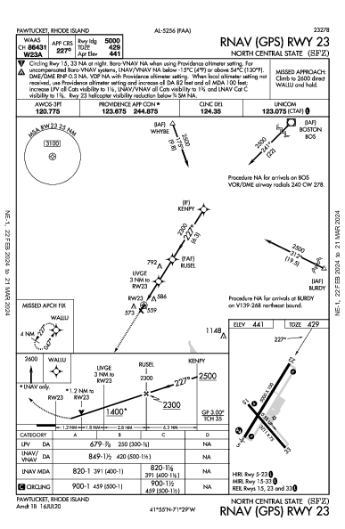 North Central State Smithfield, RI (KSFZ): RNAV (GPS) RWY 23 (IAP)