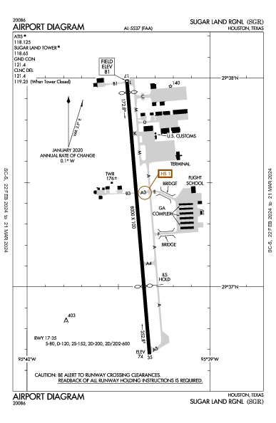 Sugar Land Rgnl Houston, TX (KSGR): AIRPORT DIAGRAM (APD)