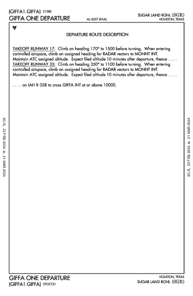 Sugar Land Rgnl Houston, TX (KSGR): GIFFA ONE (DP)