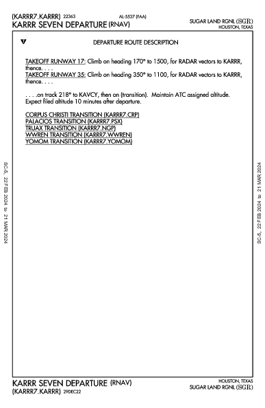 Sugar Land Rgnl Houston, TX (KSGR): KARRR SEVEN (RNAV) (DP)