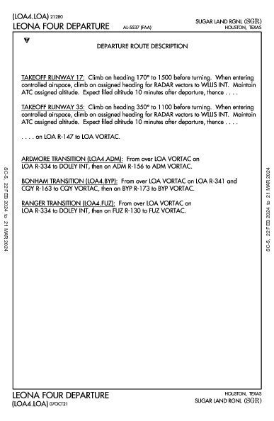 Sugar Land Rgnl Houston, TX (KSGR): LEONA FOUR (DP)