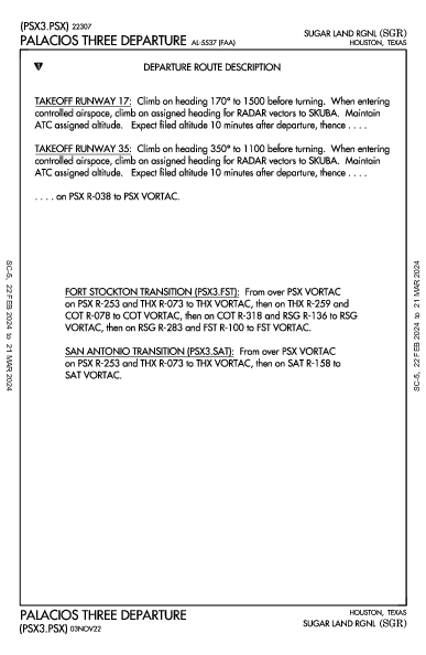 Sugar Land Rgnl Houston, TX (KSGR): PALACIOS THREE (DP)