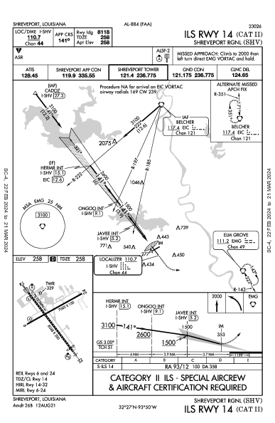 Shreveport Rgnl Shreveport, LA (KSHV): ILS RWY 14 (CAT II) (IAP)