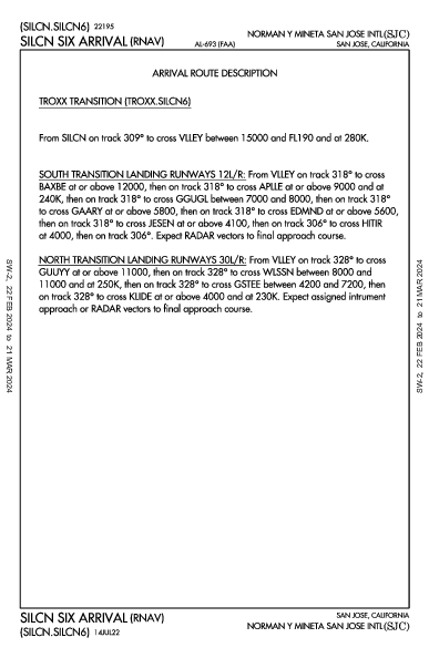 Int'l de San José San Jose, CA (KSJC): SILCN SIX (RNAV) (STAR)