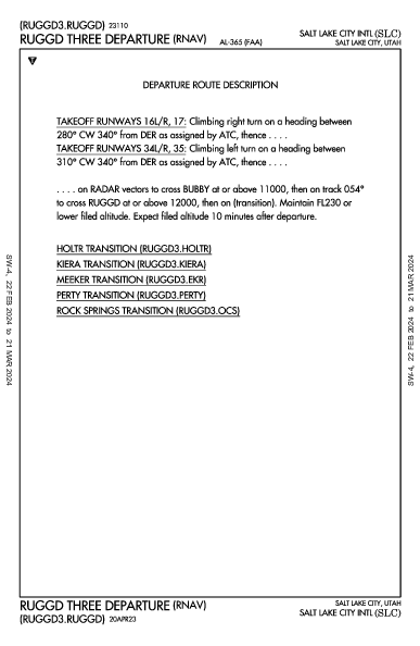 ソルトレイクシティ国際空港 Salt Lake City, UT (KSLC): RUGGD THREE (RNAV) (DP)