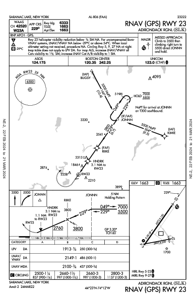 Adirondack Rgnl Saranac Lake, NY (KSLK): RNAV (GPS) RWY 23 (IAP)