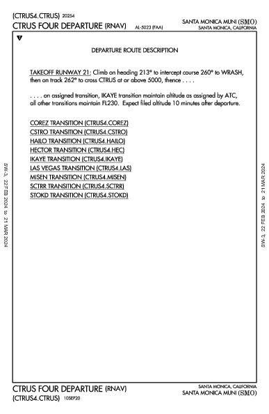 Santa Monica Muni Santa Monica, CA (KSMO): CTRUS FOUR (RNAV) (DP)