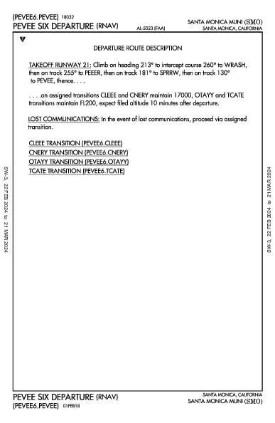 Santa Monica Muni Santa Monica, CA (KSMO): PEVEE SIX (RNAV) (DP)