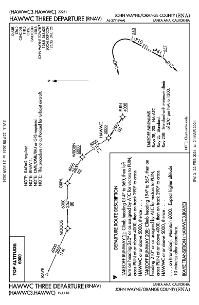 John Wayne Santa Ana, CA (KSNA): HAWWC THREE (RNAV) (DP)