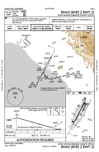 John-Wayne Santa Ana, CA (KSNA): RNAV (RNP) Z RWY 02L (IAP)