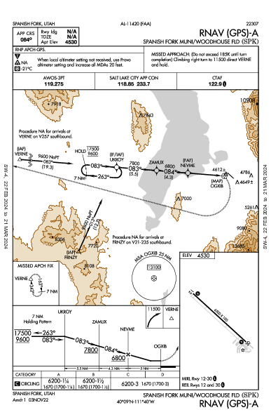 Spanish Fork Muni/Woodhouse Fld Spanish Fork, UT (KSPK): RNAV (GPS)-A (IAP)