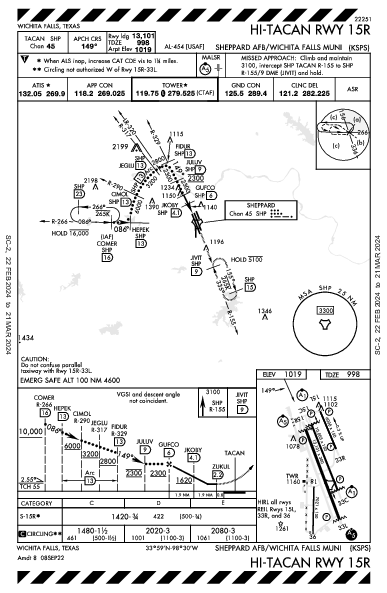 Sheppard AFB  Wichita Falls, TX (KSPS): HI-TACAN RWY 15R (IAP)