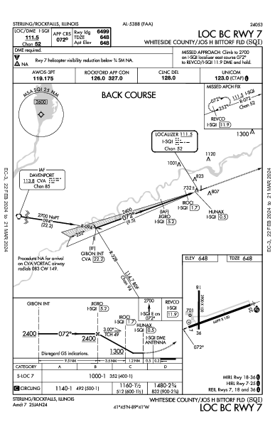 Whiteside Co Sterling/Rockfalls, IL (KSQI): LOC BC RWY 07 (IAP)