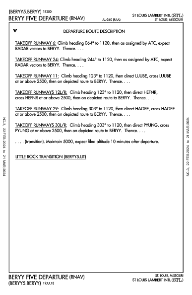 兰伯特－圣路易斯国际机场 St Louis, MO (KSTL): BERYY FIVE (RNAV) (DP)