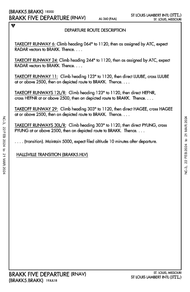 兰伯特－圣路易斯国际机场 St Louis, MO (KSTL): BRAKK FIVE (RNAV) (DP)