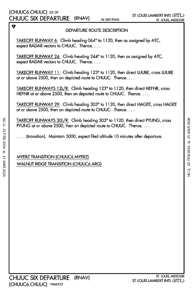 兰伯特－圣路易斯国际机场 St Louis, MO (KSTL): CHUUC SIX (RNAV) (DP)