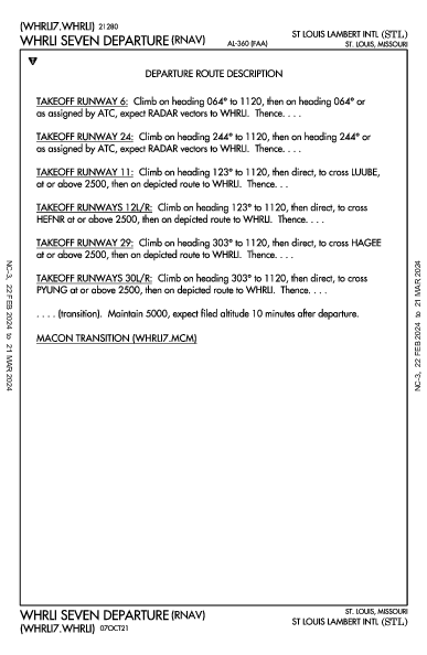 兰伯特－圣路易斯国际机场 St Louis, MO (KSTL): WHRLI SEVEN (RNAV) (DP)