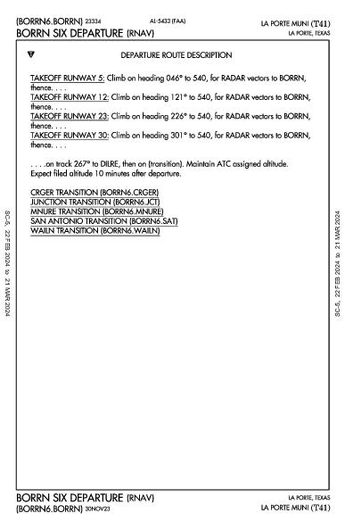 La Porte Muni La Porte, TX (T41): BORRN SIX (RNAV) (DP)