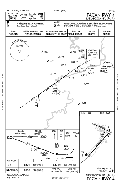 Tuscaloosa National Airport Tuscaloosa, AL (KTCL): TACAN RWY 04 (IAP)