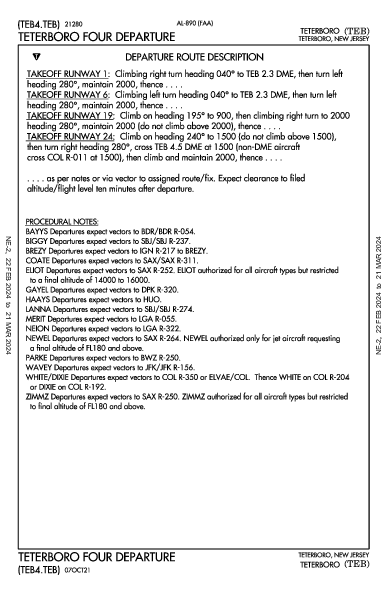 テターボロ空港 Teterboro, NJ (KTEB): TETERBORO FOUR (DP)