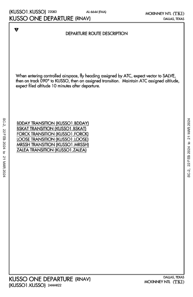 McKinney National Dallas, TX (KTKI): KUSSO ONE (RNAV) (DP)