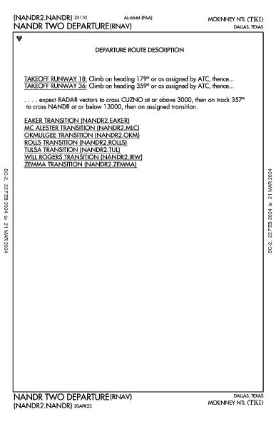 McKinney National Dallas, TX (KTKI): NANDR TWO (RNAV) (DP)