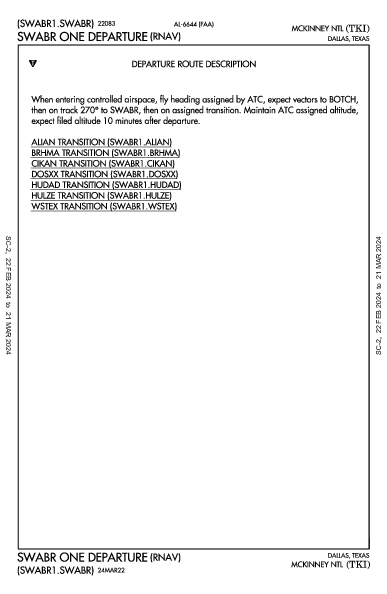 McKinney National Dallas, TX (KTKI): SWABR ONE (RNAV) (DP)