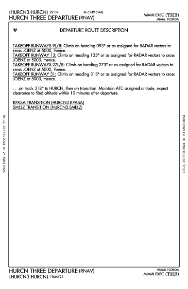 Miami Exec Miami, FL (KTMB): HURCN THREE (RNAV) (DP)