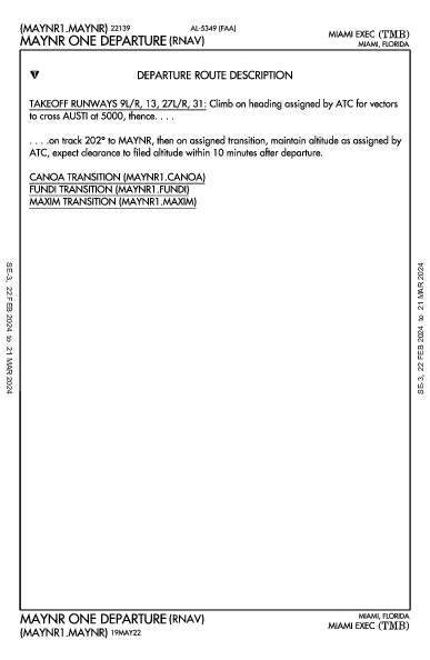 Miami Exec Miami, FL (KTMB): MAYNR ONE (RNAV) (DP)