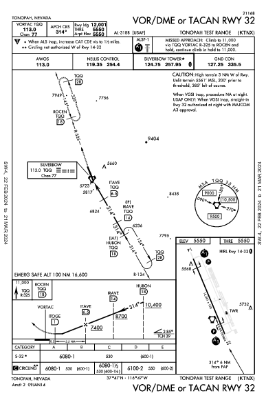 Tonopah Test Range Tonopah, NV (KTNX): VOR/DME OR TACAN RWY 32 (IAP)