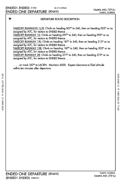 タンパ国際空港 Tampa, FL (KTPA): ENDED ONE (RNAV) (DP)