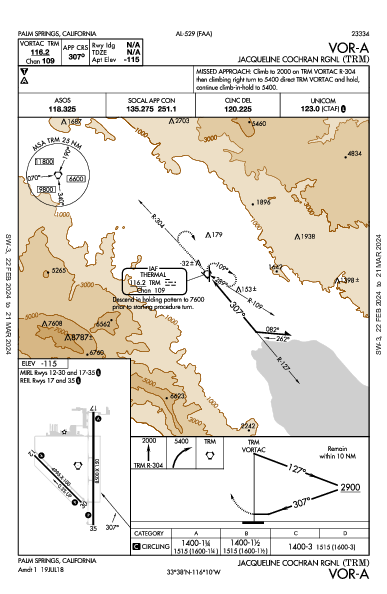 Jacqueline Cochran Rgnl Thermal, CA (KTRM): VOR-A (IAP)