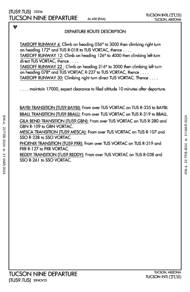 ツーソン国際空港 Tucson, AZ (KTUS): TUCSON NINE (DP)