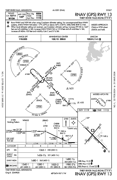 Thief River Falls Rgnl Thief River Falls, MN (KTVF): RNAV (GPS) RWY 13 (IAP)