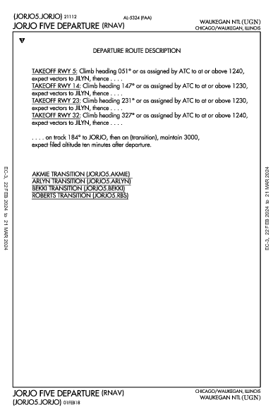Waukegan Ntl Chicago/Waukegan, IL (KUGN): JORJO FIVE (RNAV) (DP)