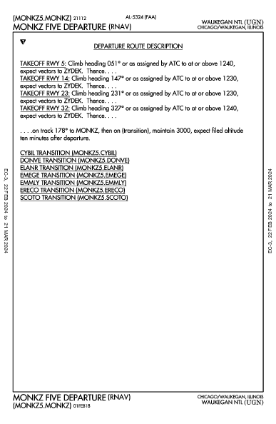 Waukegan Ntl Chicago/Waukegan, IL (KUGN): MONKZ FIVE (RNAV) (DP)