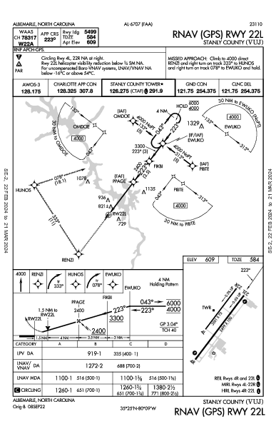 Stanly County Albemarle, NC (KVUJ): RNAV (GPS) RWY 22L (IAP)