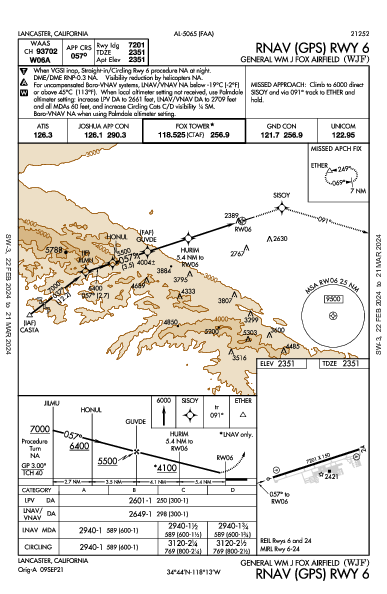 General Wm J Fox Airfield Lancaster, CA (KWJF): RNAV (GPS) RWY 06 (IAP)