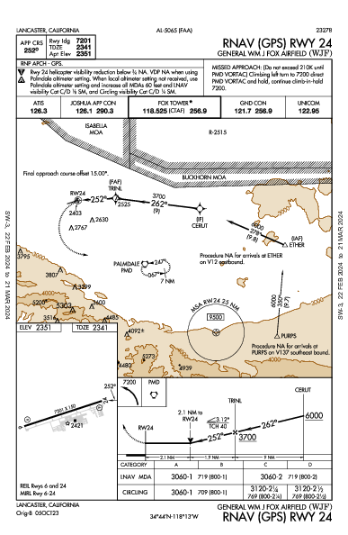 General Wm J Fox Airfield Lancaster, CA (KWJF): RNAV (GPS) RWY 24 (IAP)